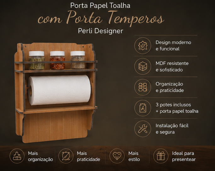 Porta Papel Toalha com Porta Temperos - Imagem 3